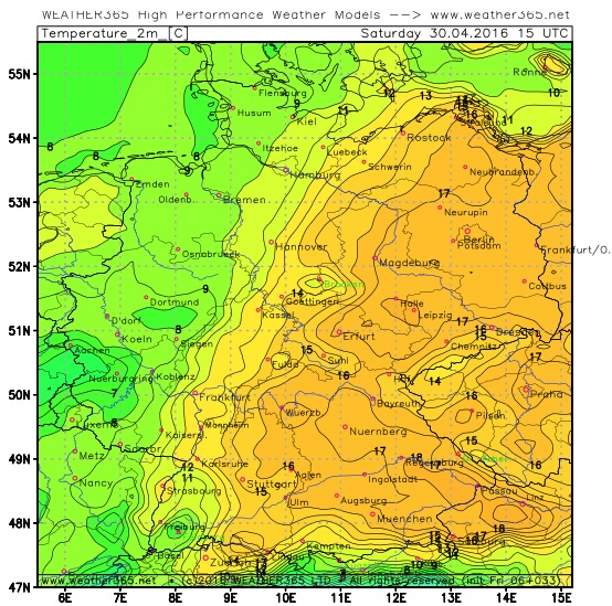 Temperaturen Samstag 30. April