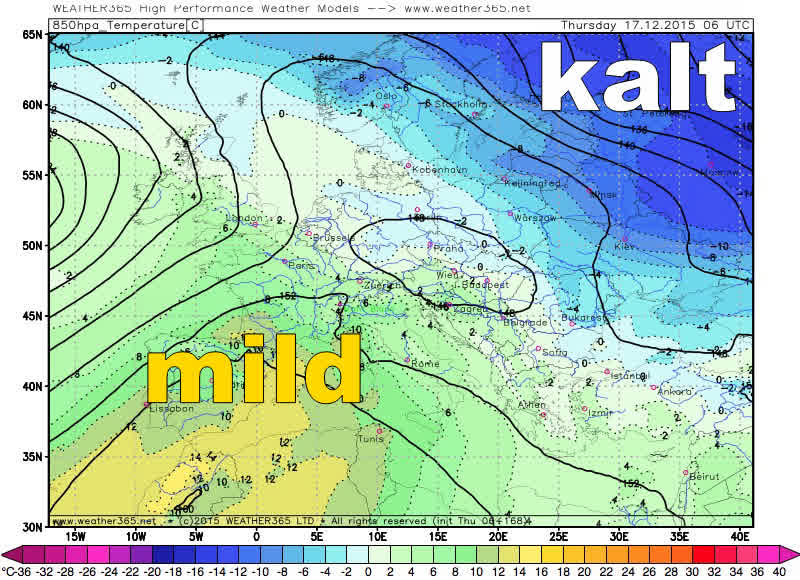 850hpa - Temperaturen 17.12.2015