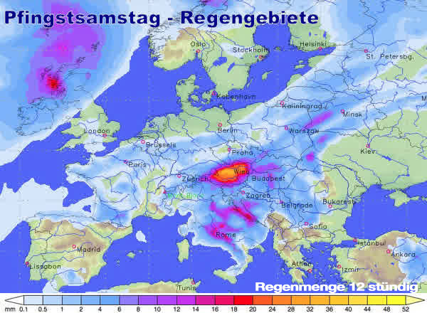 Regengebiete 12 stunden Regenmenge Samstag