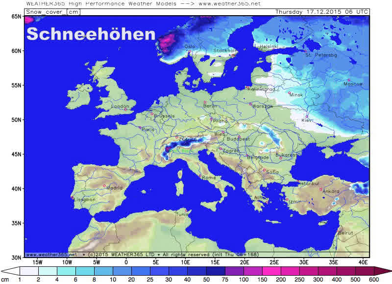 Schneehöhen Prognose Dezember 2015