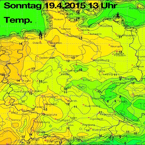 Sonntag 19. April 2015 Temperaturen 