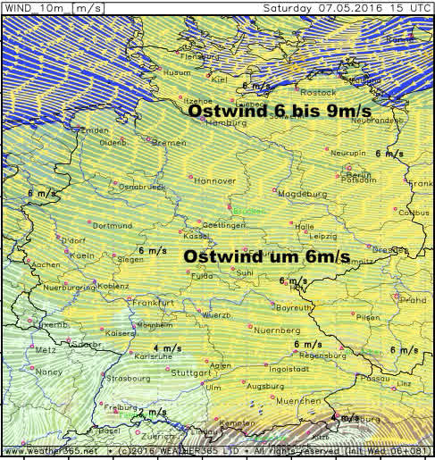 Windkarte Samstag Deutschland  