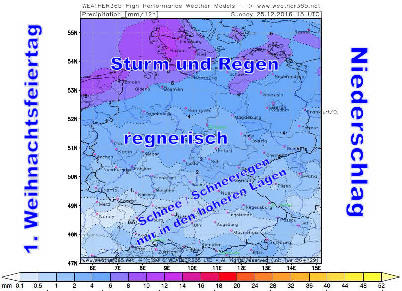 Niederschlagsprognose 1. Feiertag