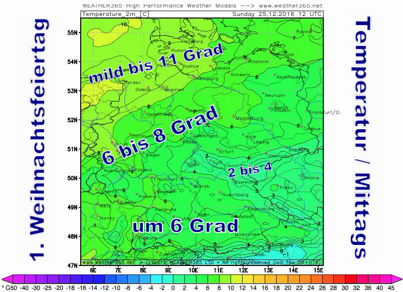 Temperaturen 1. Weihnachtsfeiertag