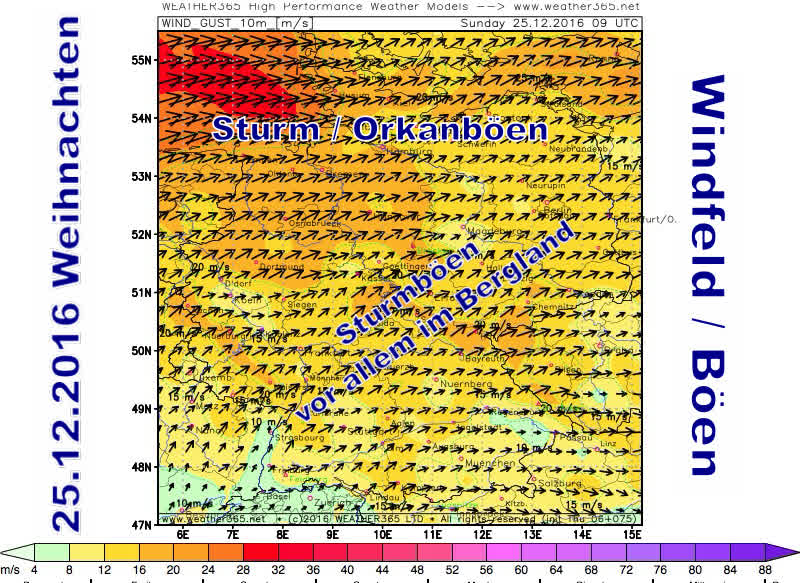 Windfeld Vorhersage 25.12.2016