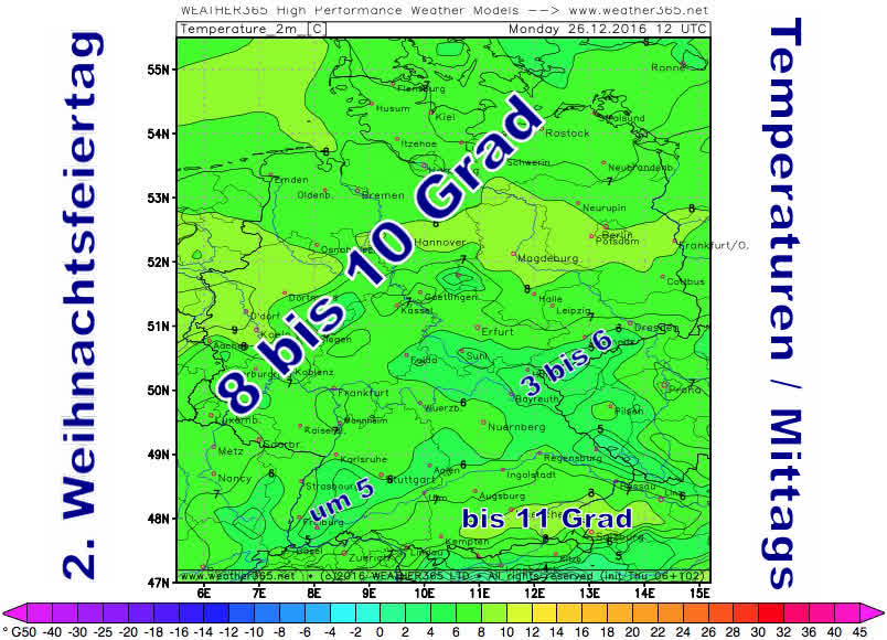 Temperaturen 2. Weihnachtstag